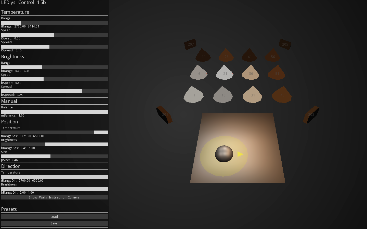 Light Follows control software: position-tracking view